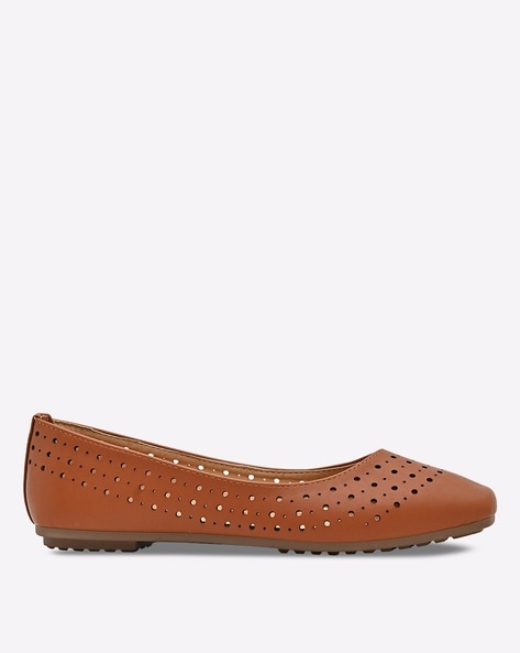 Laser-Cut Almond-Toe Slip-On Ballerinas