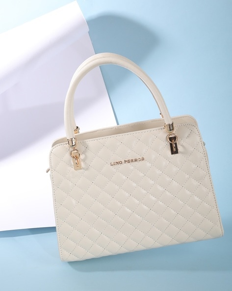 ESBEDA White Colour Drymilk Croco Acrylic Handle Handbag for Women