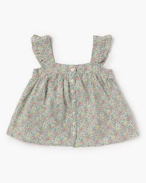 gap kids Floral Printed Button Front Flutter Sleeve Top-picture-19
