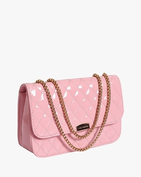 Lino Perros Quilted Sling Bag with Chain Strap For Women (Pink, FS)