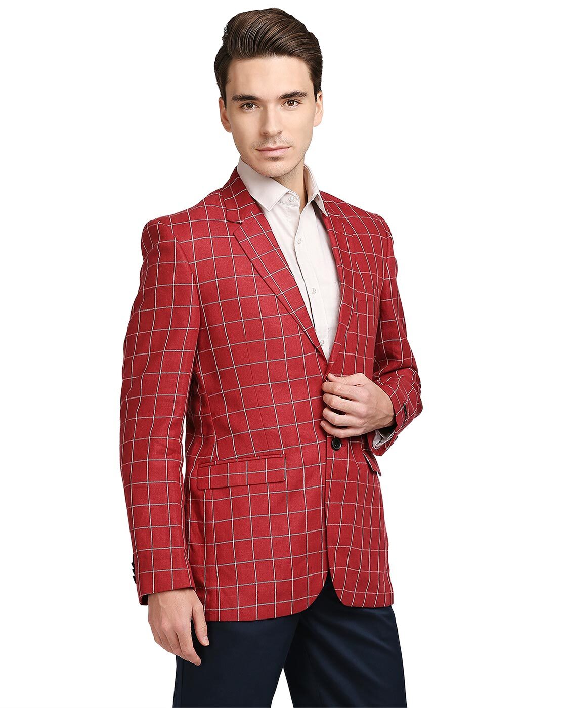 Red plaid blazer mens hot sale