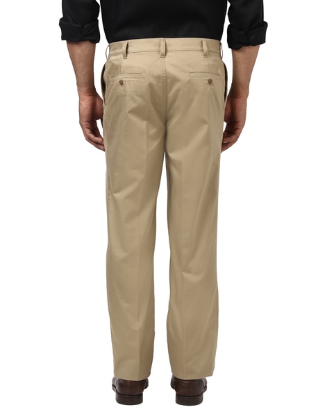 Buy Men Khaki Solid Contemporary Fit Chino Trousers online  Looksgudin