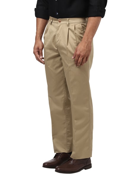 Buy ColorPlus Olive Green Cotton Regular Fit Pleated Trousers for Mens  Online  Tata CLiQ