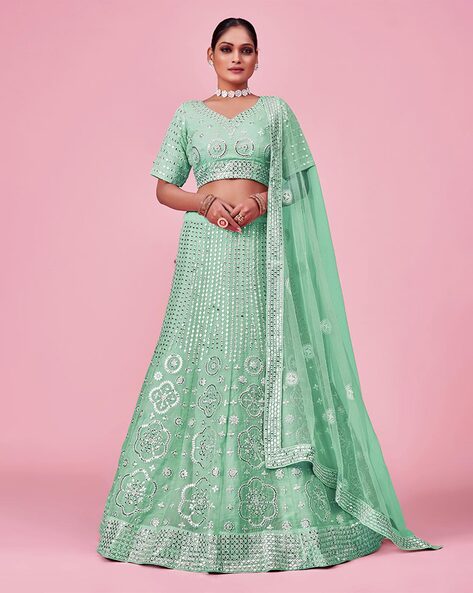 Shop Mint Green Sequin Lehenga Set | Woman's Plaza