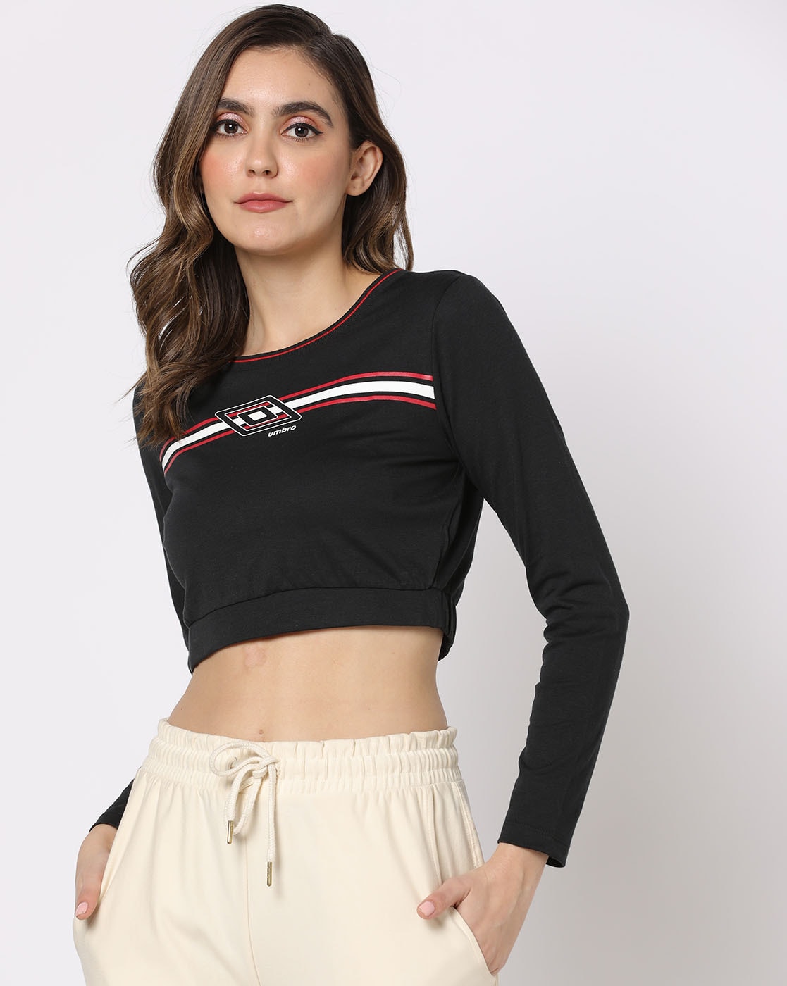 Buy PRINTED BLACK JERSEY CROP TOP for Women Online in India