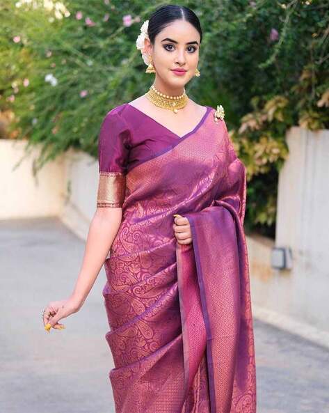 Onion Pink & Wine Dual Tone Pure Munga Silk Saree -ALBIS Online