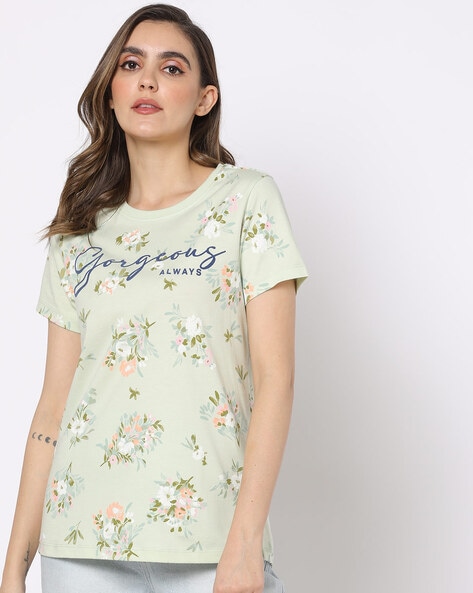 Floral Print Slim Fit Crew-Neck T-Shirt