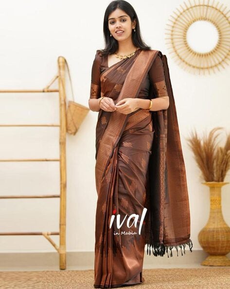 Chiffon Silk Saree Digital Print with Coffee Colour Blouse - Omnistyles  Fashion