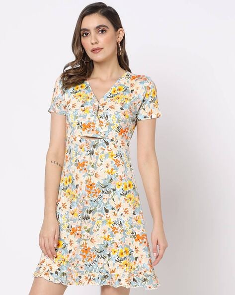 Floral Print V-Neck A-Line Dress