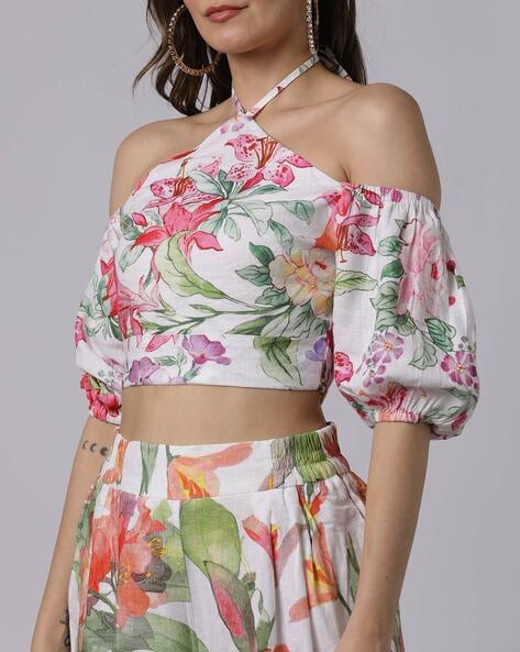 Pink Cotton Printed Crop Top, Flared Sleeve at Rs 450/piece in