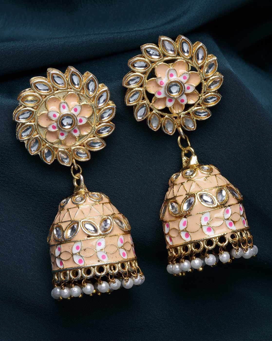 Buy CRUNCHY FASHION Gold Plated Meenakari Pink Kundan Jhumka Earrings Alloy Jhumki  Earring  Online at Best Prices in India  JioMart