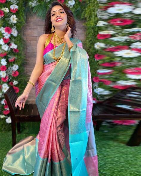 Buy KMS CHIFFON LIGHT PINK & SKY BLUE COLOUR SAREE WITH RESAM EMBROIDERY  WORK at Rs. 1300 online from Surati Fabric Chiffon Saree : SF-KMS-PSB