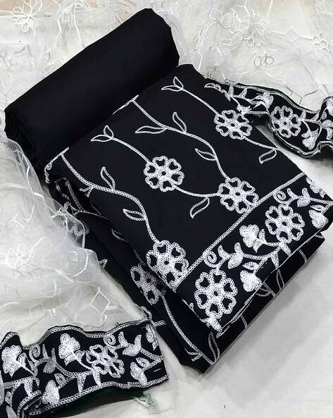 Chikankari Embroidered 3-Piece Unstitched Dress Material Price in India