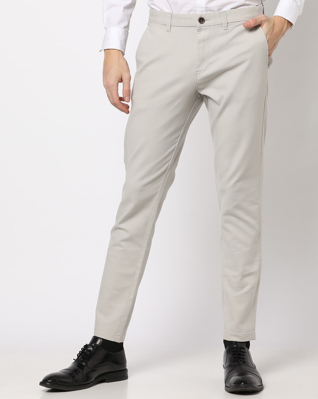 Buy Beige Cotton Textured Slim Fit Formal Trousers online  Looksgudin