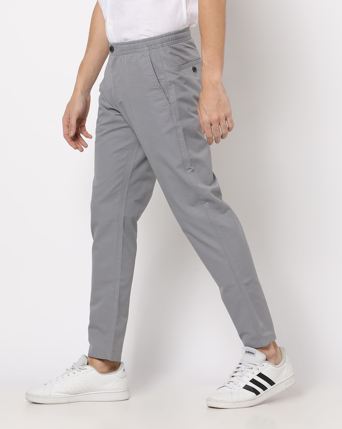 Tailored Fit Grey Stretch Trousers | Buy Online at Moss