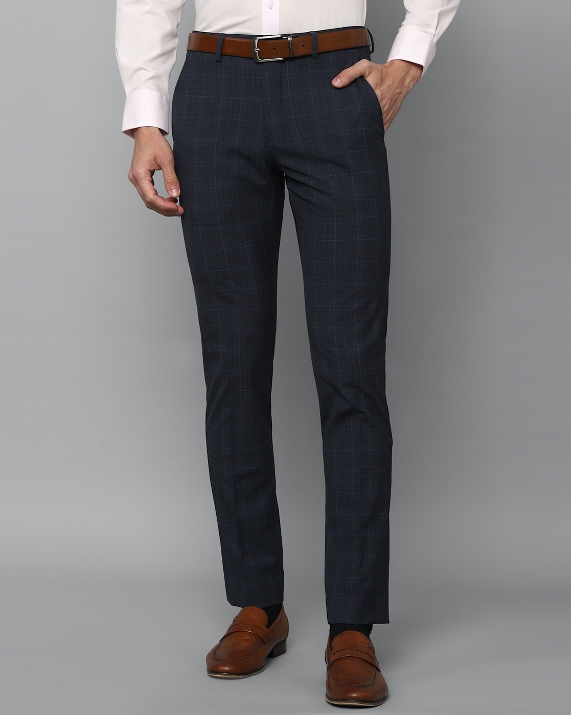 Buy Louis Philippe Men Grey Slim Fit Checked Formal Trousers - Trousers for  Men 8295065 | Myntra