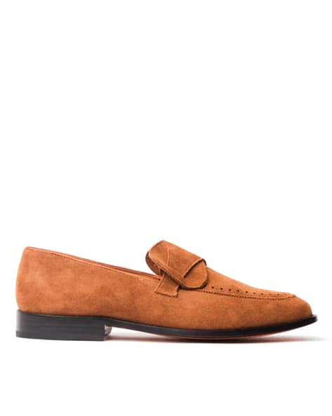 Buy Rawls Perforated Leather Penny Loafers | Brown Color Men  display picture 3