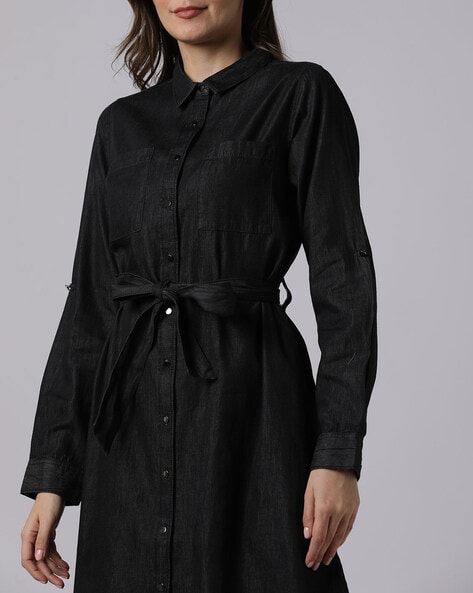 Black Twin Pleat Shirt Dress – ANI CLOTHING