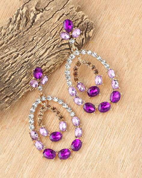Trefoil Shaped Purple & Clear Zircons Gold Plated Earrings - Stylized.pk -  Online shopping in Pakistan