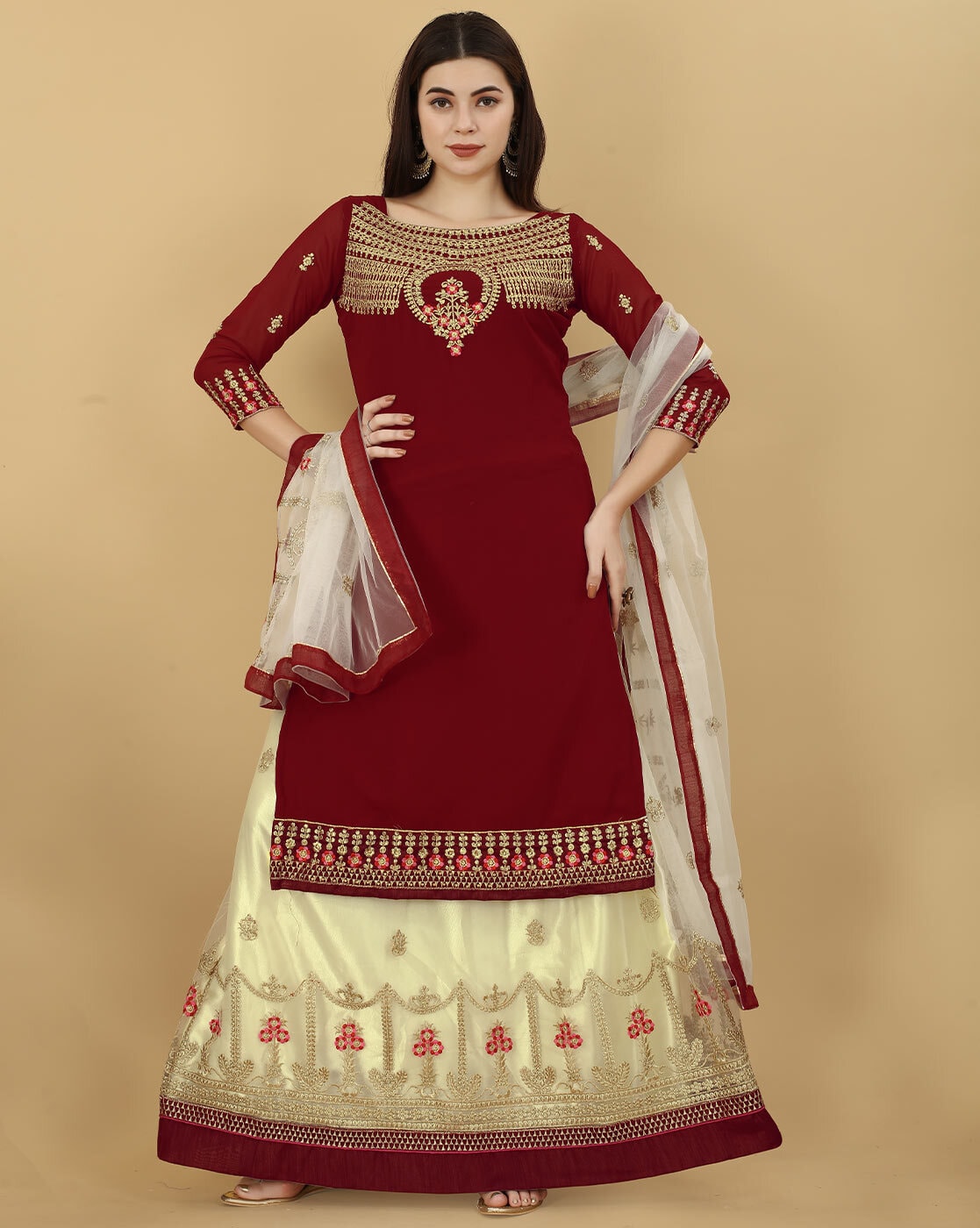 Buy Maroon Dress Material for Women by ETHNIC YARD Online