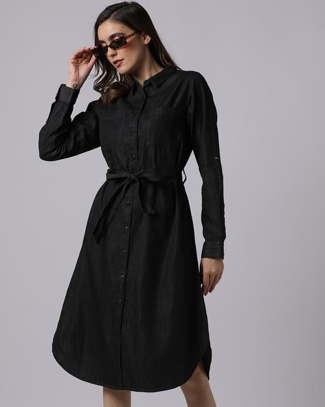 Draped shirt dress - Black - Ladies | H&M IN