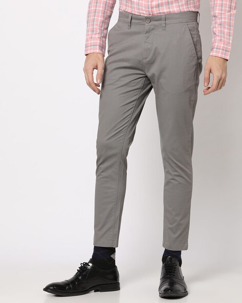 Slim Fit Ankle Length Flat-Front Trousers