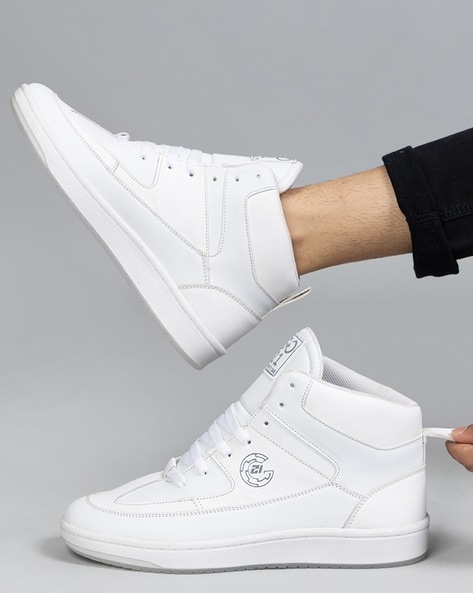 White mid top sneakers sale