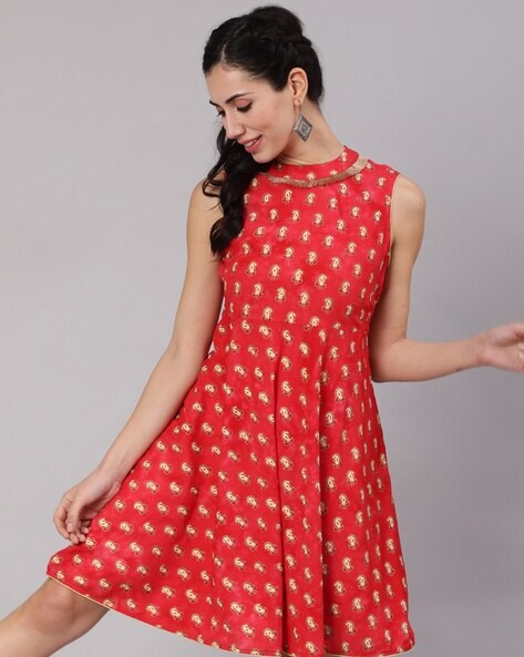 Red Elephant Flared Dress - InWeave