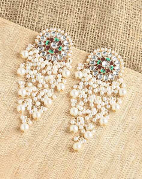 Gold Finish Pearl Long Jhumka Earrings Design by Saga Jewels at Pernia's  Pop Up Shop 2024