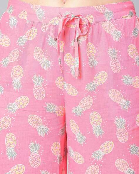 Pineapple Print Palazzo Pants Casual Drawstring High Waist - Temu