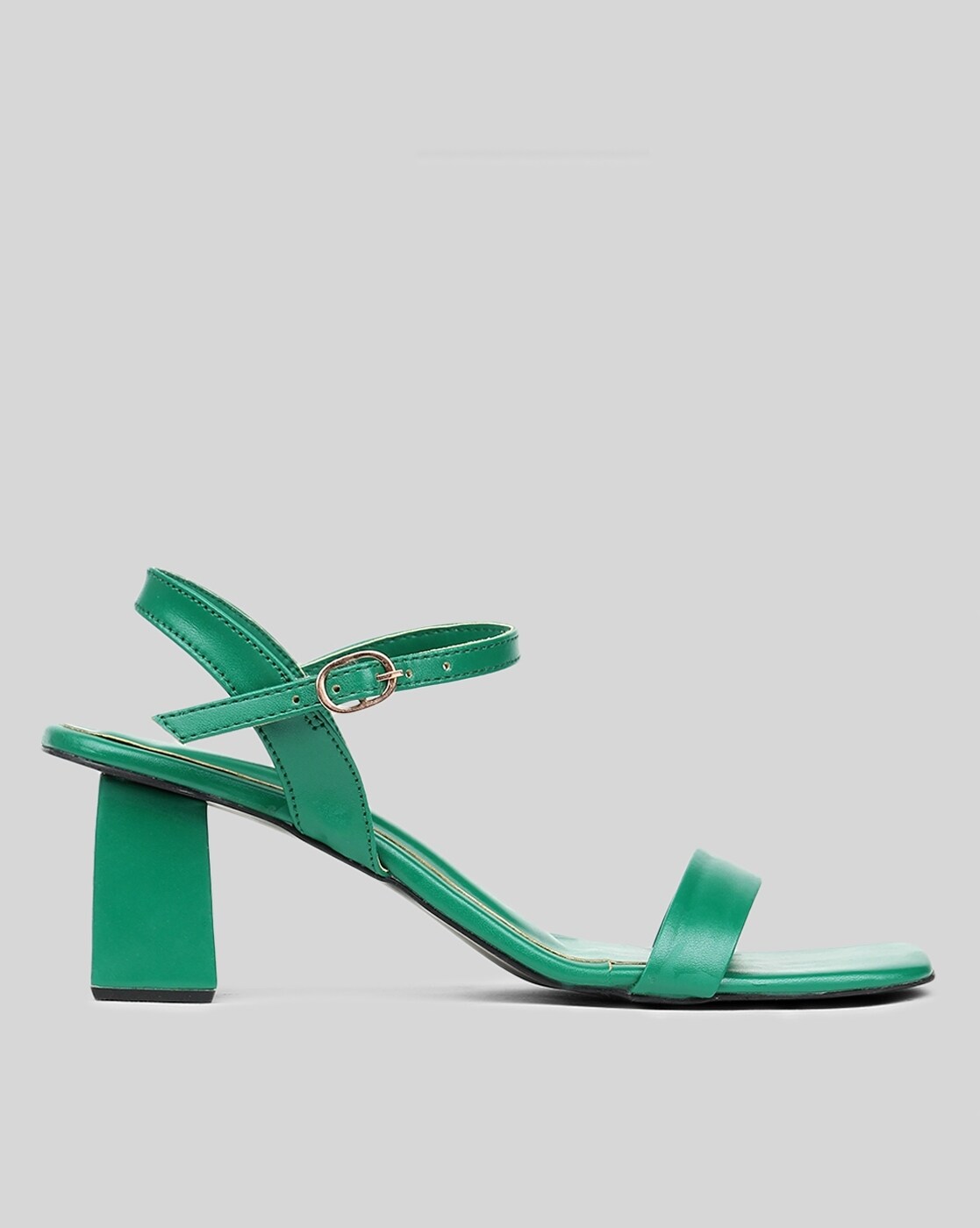 Green Leather-Look Strappy Block Heel Sandals | New Look