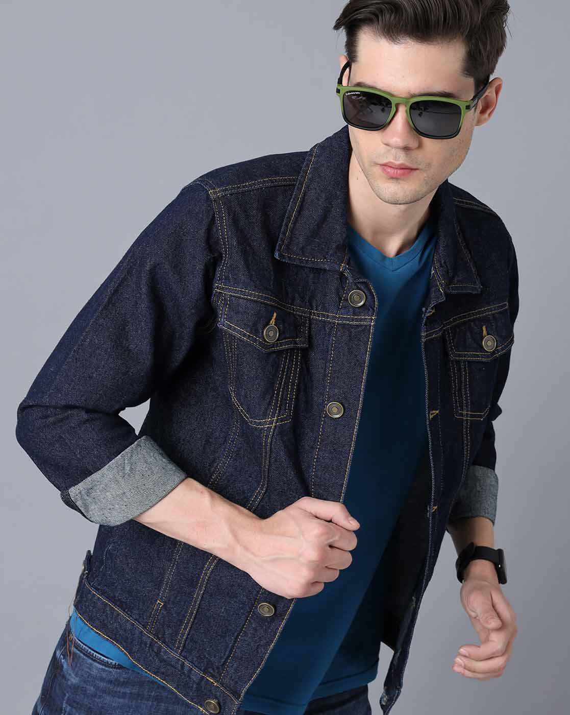 Buy Men's Arte Blue Contrast Stitch Blue Denim Jacket Online | SNITCH