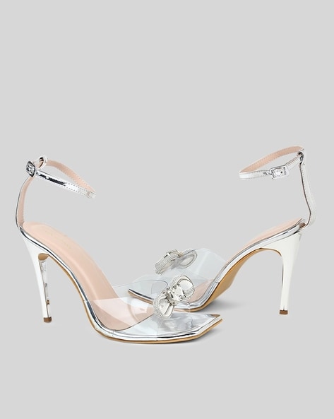 Sparkling Silver Heels with Elegant Bow