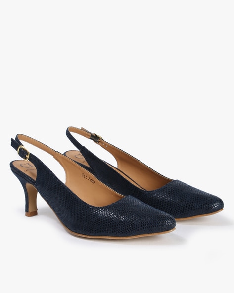 Navy sling back 2025 shoes block heel