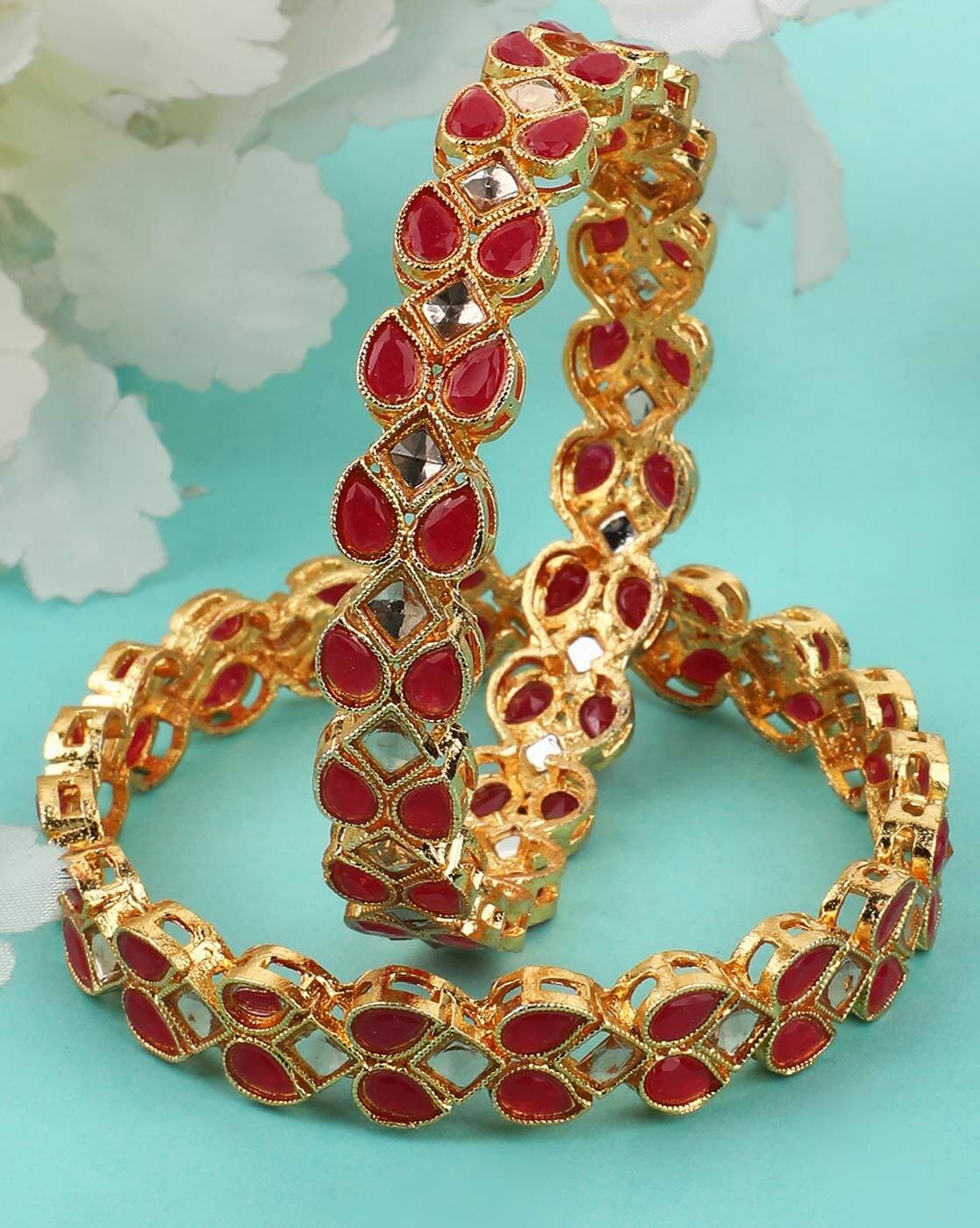 Red stone gold bangles on sale design