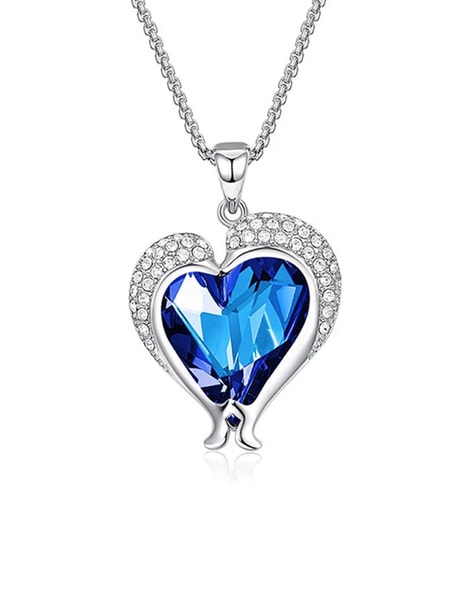 Crystal Blue Heart Bottle Pendant for Girls/Women Crystal Heart Bottle  Necklace Silver Stainless Steel Pendant
