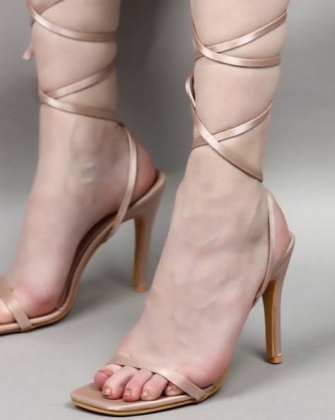 Nude lace up online sandals