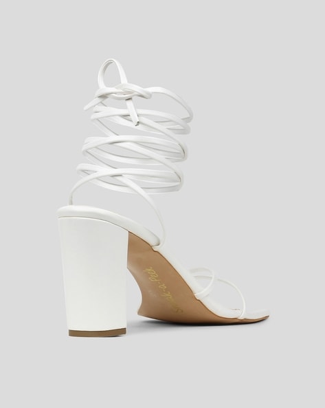 Public Desire Wide Fit Amira Tie Up Block Heel Sandals In White | ModeSens
