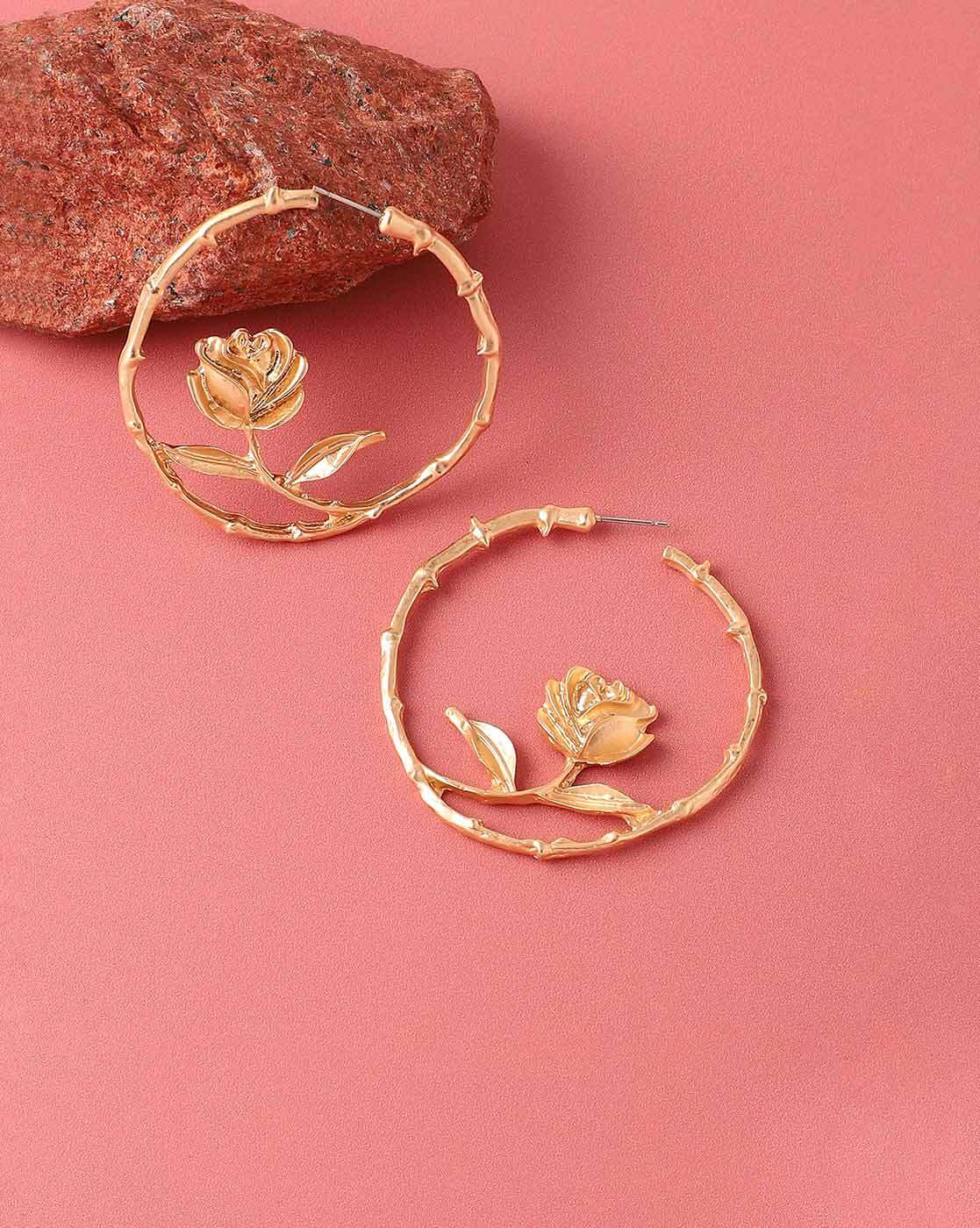 OOMPH Jewellery Rose Gold Tone Large Crystal Studded Party Hoop Earrings  For Women  Girls Buy OOMPH Jewellery Rose Gold Tone Large Crystal Studded  Party Hoop Earrings For Women  Girls Online
