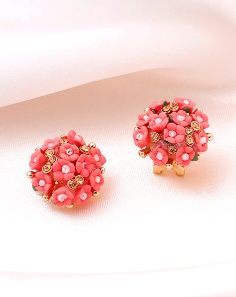 Coral crystal gold plated studs with kundan and stones work KALKI Fashion  India