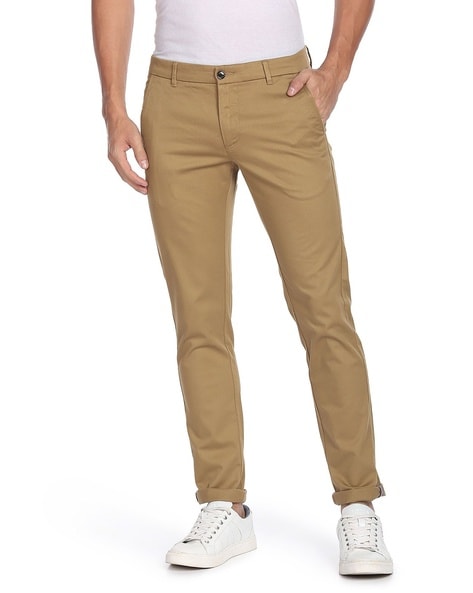 Stretch low rise slim tapered khakis