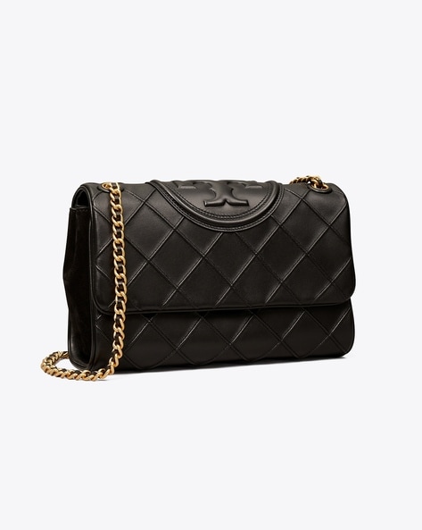 Fleming Clutch of Tory Burch - Black quilted clutch bag with flap for women
