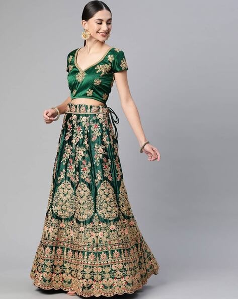 Pista Lehenga Choli With Contrast Dupatta