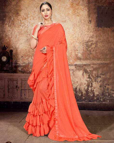 Peach Ruffled Lehenga Style Saree With Heavy Blouse Saree 2973SR02