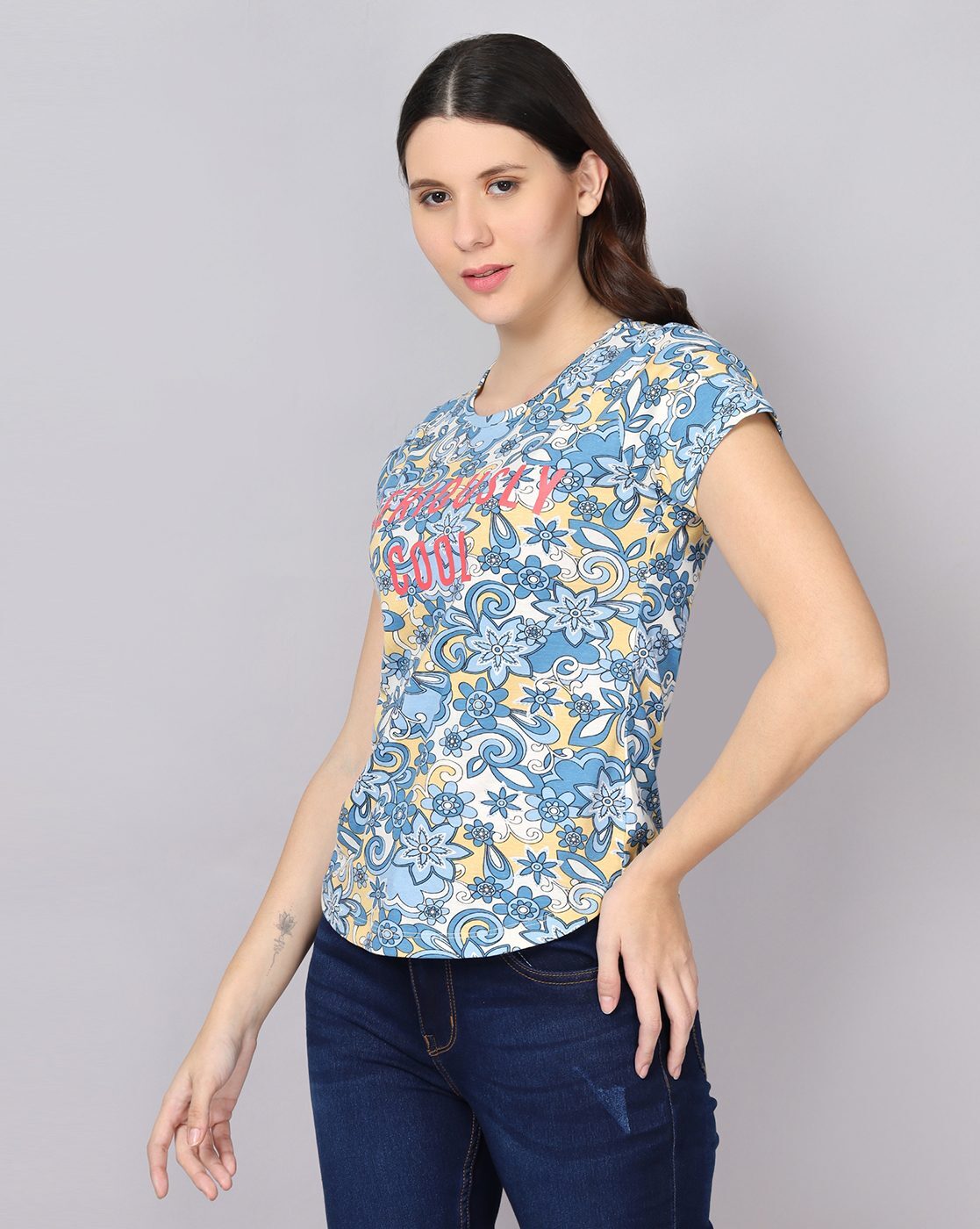 Floral Print Burnout T-Shirt