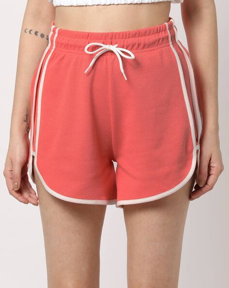 Red Terry Drawstring Dolphin Shorts