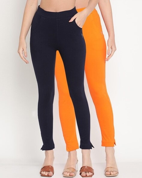 Buy Navy Blue & Orange Leggings for Women by TAG 7 Online
