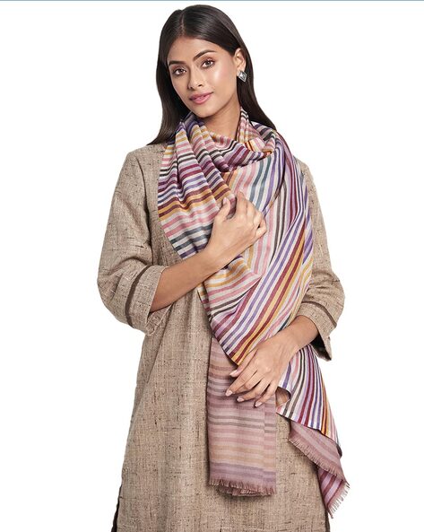 Striped Wool Shawl Fringed Hems Price in India