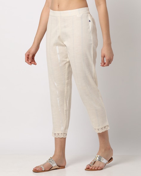 Juniper Bottoms  Buy Juniper White Off White Cotton Solid Cigarette Pants  Online  Nykaa Fashion