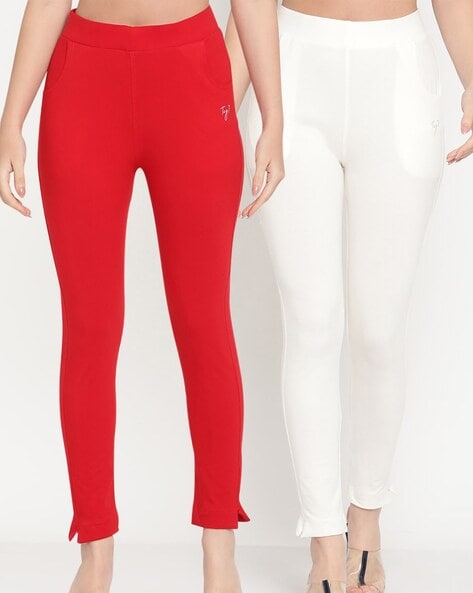 Buy Red & Off White Leggings for Women by TAG 7 Online